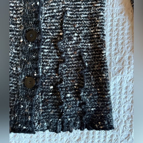Vertigo Paris Ruffled Knit Cardigan Black White Speckled Button Up Sz S - Picture 12 of 13